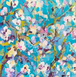 Almond tree Blooming Almond flowers Original oil painting on canvas Impressionism art Fauvism Home decor Wall art ideas