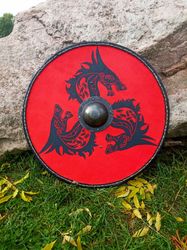 Fenrir red wolf viking round shield Authentic celtic battle medieval shield Larp shield for viking or medieval reenactme