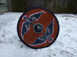 Viking combat shield Double ravens viking shield wall decor Larp vikings round shield