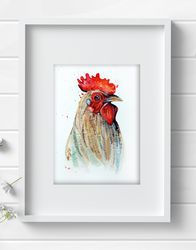 Rooster original cock watercolor bird painting 8x11 inch by Anne Gorywine