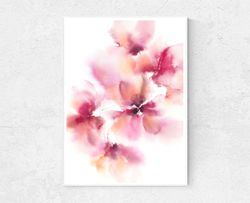 Floral wall art Pink abstract flowers Watercolor floral painting Original art Bedroom Living room Nursery wall decor