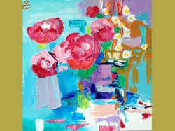 Peonies Oil Painting on Canvas Original Floral Wall Art 3D Painting Abstract Art Flower Painting Impasto Textured by FA