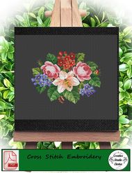 Cross Stitch Scheme Flower bouquet/ vintage embroidery scheme flowers