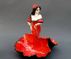 Porcelain woman figurine Carmen Candy bowl Lady in Red Decorative vase Dancing woman Beauty figurine Gypsy sculpture