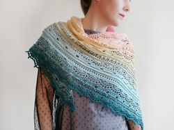Crochet shawl, knit triangle scarf shawl, gradient shawl women
