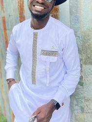 Men kaftan/ latest african men clothing/ african wedding suit/ ethnic white wear