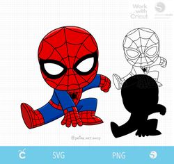 Chibi Spidey baby cut file, Classic Spider man Svg, Spiderman colouring, Cartoon Spider boy