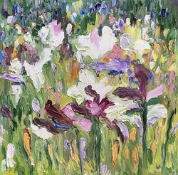 Iris field Original oil painting on canvas panel Abstract art Flowers painting Impressionism art Art gift ideas Decor