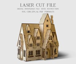 Three broomsticks bar laser cut file, Harry Potter gifts, DIY house, Vector download file 3mm