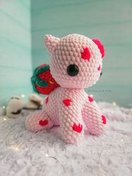Crochet Pink Dino Love Pattern, Amigurumi Lovesaur Strawberry PDF