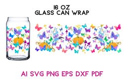 16 Oz Glass Can Wrap Halloween Pumpkins Garden / 16 oz Libby