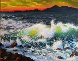 Sea sunset oil painting Sea original Art seascape