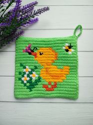 Crochet Pattern Potholder Easter, Chicken, Bunny, Hot pad crochet in PDF