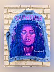 Euphoria Painted denim jacket Custom jacket Portrait from photo Personalized order Black denim jacket shirt