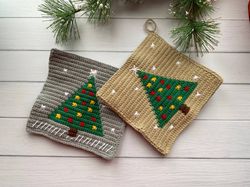 Crochet Pattern Potholder Christmas Tree, Crochet Hot pad in PDF