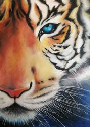 Tiger oil painting original art Wild animal artwork Wildlife figurative art Predator