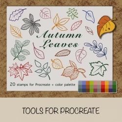 Procreate stamps leaves, Procreate color palette, foliages collage stamps, autumn doodle stamp, Procreate leaves brushes