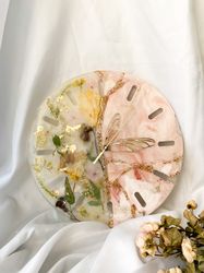 wall clock interior epoxy resinart handmade abstraction home decor gift original painting dried flowers
