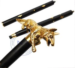 Unique And Antique Fox Head Handle Solid Brass Cane Wooden Walking Stick Best Gift