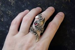 Dragon ring / Wire wrapped jewelry / Garnet ring / Red dragon