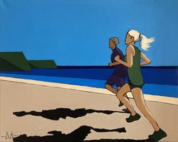 Contemporary Original Acrylic Painting Figurative Santa Monica Beach 20 x 16