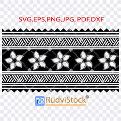 Polynesian border design. Tattoo Svg. Polynesian flowers tattoo tribal seamless border