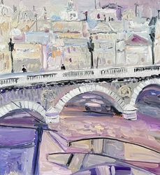 Evening Paris Original oil painting on canvas Impressionism art Cityscape painting Bridge painting Fauvism artwork Decor