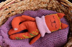 Stuffed linen fox, soft textile fox ,  linen eco toy, embroidery fox, fox doll, soft animal toy
