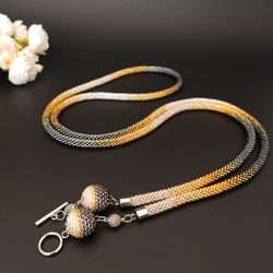 Gold and black long beaded necklace for women, jewelry gift for the 40th anniversary, perfect mother-in-law's gift