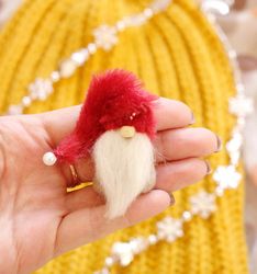 Christmas Santa Gnome pin , mini Red Scandinavian Gnome ,  Stocking Filler