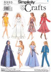 PDF Copy Simplicity 8333 Pattern Clothes for Barbie Doll and Fasin Dolls 11 1\2 inch