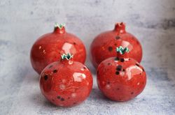 Red ceramic pomegranate, decorative porcelain fruit, vase for dried flowers, jewish pomegranate, rosh hashanah decor.