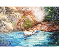 Boat Painting Coast Original Artwork 10 by 14 inch by Oksana Stepanova