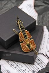 Beaded Violin Brooch Embroidered Violin Brooch Musical Instrument Brooch Musician's Gift Handmade Violin Brooch
