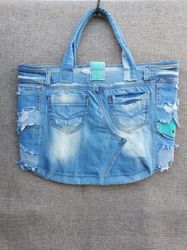 Gorgeous youth bag made of light denim !!! Crafted from durable recycled denim in a patchwork style