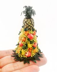 Dollhouse miniature 1:12 Fruit composition of pineapple, grapes and other fruits