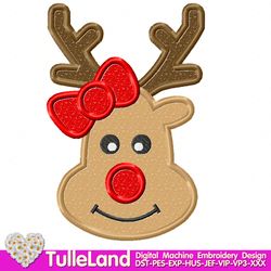 Christmas Deer Reindeer Holiday Girl Deer Antlers Christmas Santa Deer with horn Design applique for Machine Embroidery