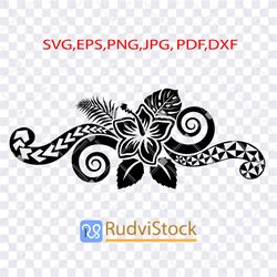 Tattoo Svg. Polynesian Hawaiian flowers tribal tattoo design