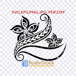 Tattoo Svg. Polynesian flowers tribal tattoo design for name or brand text