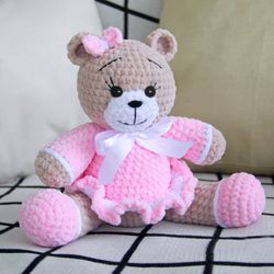 TEDDY BEAR CROCHET PATTERN, AMIGURUMI PLUSH BABY GIRL TOY