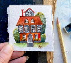 Germany house painting Original art Miniature watercolor Mini artwork by Rubinova