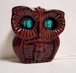 Soviet Vintage Ceramic Clock Owl. Antique Electronic wall Clock