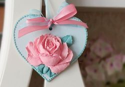 Hanging heart with 3D pink rose Mother's day gift Gift for her Birthday gift Valentine's day gift Wedding floral decor