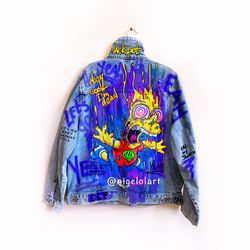 Bart Simpsons Painted denim jacket Custom jacket Portrait from photo Personalized order Black denim jacket shirt