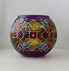 Kaleidoscope Candle Holder Abstract Votive Tealight Holder Hand-Painted
