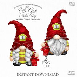 Firefighter Gnome Clipart. Fire Hydrant, Hand Drawn Graphics, Instant Download. Digital Download. OliArtStudioShop