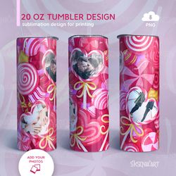 Heart Photo Tumbler Template, 20 oz Skinny Tumbler Sublimation Design, Love, Sweet Hearts with Photos, PNG Digital Downl