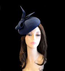navy blue pillbox hat, royal blue winter hat, blue felt hat, guest wedding hat