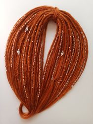DE dreads crochet (double ended dreadlocks) ginger fake hair kanekalon scandinavian braids, beads, shells