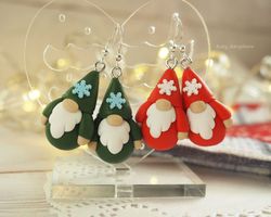 Christmas Gnome earrings / gnome gifts / dangle gnome earrings / little Christmas gnome / clay earrings